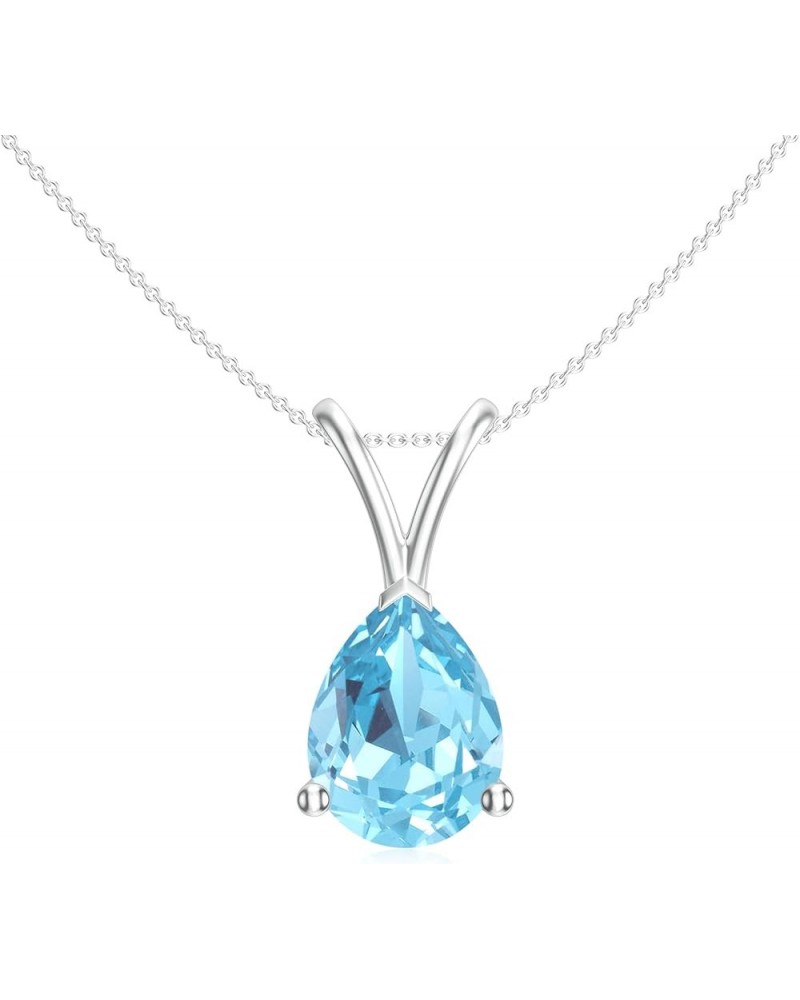 Natural Aquamarine Teardrop Pear Shaped Pendant with Diamond for Women in Sterling Silver / 14K Solid Gold Sterling Silver $5...