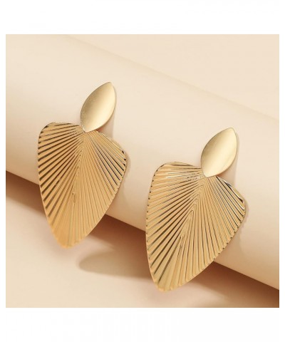 Gold Statement Earrings for Women Trendy Chunky Gold Square Earrings Textured Stud Earrings for Women Lightweight Big Shell W...