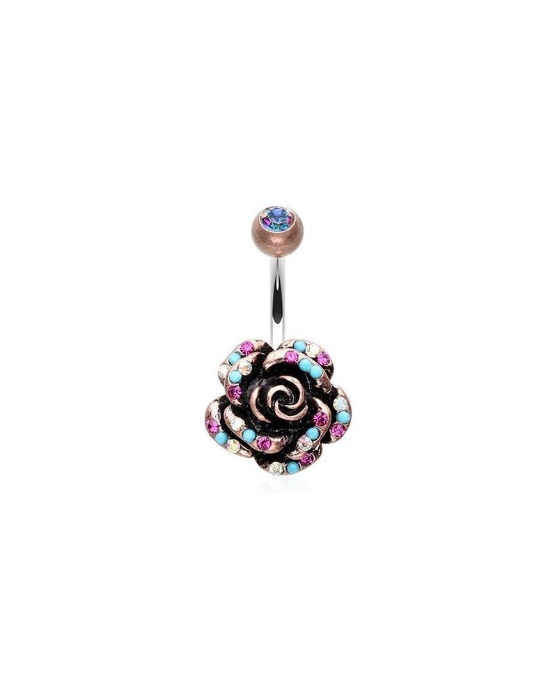 Vintage Gleam Rose Belly Button Ring Copper/Aurora Borealis/Fuchsia $9.03 Body Jewelry