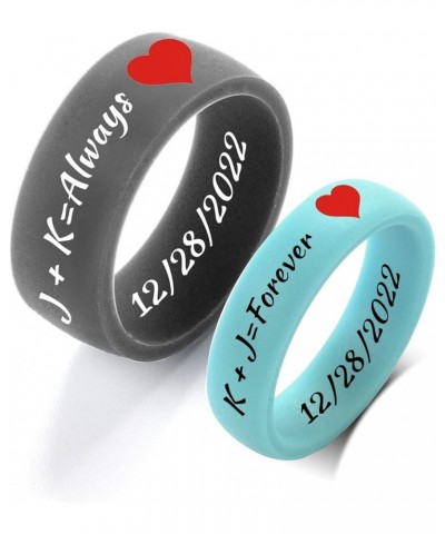 SHNIAN Rubber Matching Rings Colorful Heart Ring Silicone Rings Custom Engraved Engagement Gift His & Hers Wedding Band, Rubb...