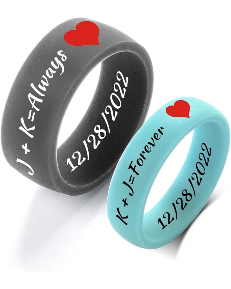 SHNIAN Rubber Matching Rings Colorful Heart Ring Silicone Rings Custom Engraved Engagement Gift His & Hers Wedding Band, Rubb...