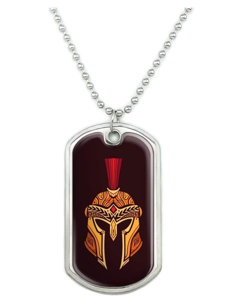 Trojan Greek Spartan Warrior Helmet Gold And Red Military Dog Tag Pendant Necklace with Chain $9.85 Necklaces