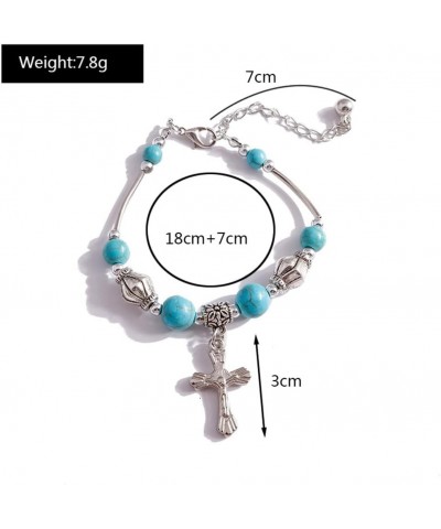 Bohemian Turquoise Bracelet Boho Cuban Link Bracelets Vintage Silver Cross Pendant Bracelet Fashion Minimalism Jewelry for Wo...