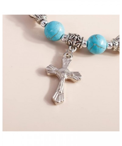 Bohemian Turquoise Bracelet Boho Cuban Link Bracelets Vintage Silver Cross Pendant Bracelet Fashion Minimalism Jewelry for Wo...