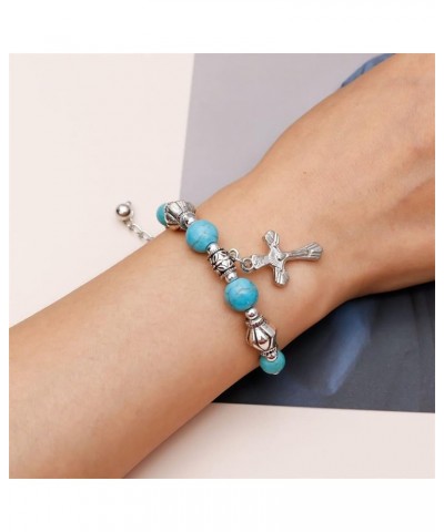 Bohemian Turquoise Bracelet Boho Cuban Link Bracelets Vintage Silver Cross Pendant Bracelet Fashion Minimalism Jewelry for Wo...