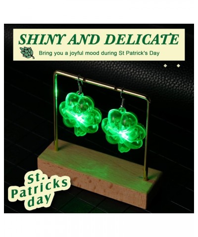 10 Pairs St Patricks Day Light Up LED Shamrock Earrings Flashing Plastic Green Irish Clover Earrings for Women Girls St Patri...