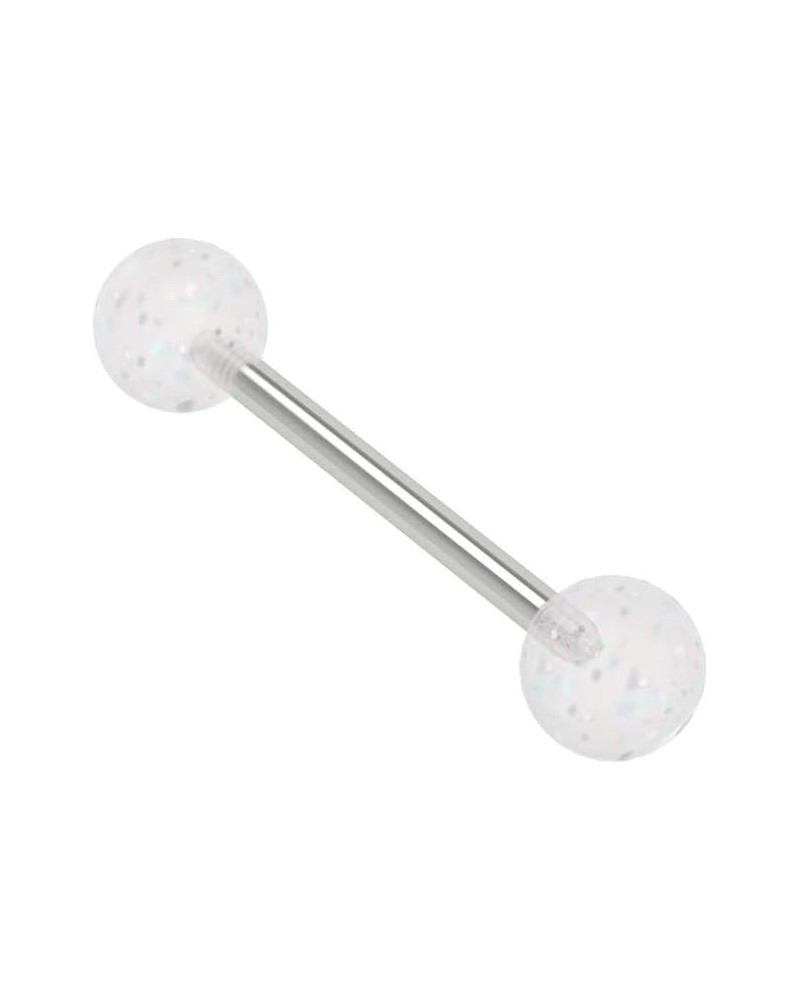 Tongue Bars/Nipple Rings | Surgical steel 316L barbells body piercing | 14G (1.6mm) Thickness, 14mm bar length, 6mm Glitter B...