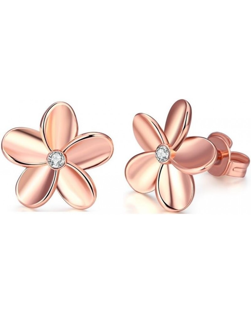 14K Cubic Zirconia Rose Gold Rhinestone Flower Stud Earring for Women Girls CZ Gold Love Knot Hypoallergenic for Sensitive Ea...