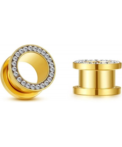 Unisex Women and Men 2pcs Hollow Gold/Sliver/Black Color Stainless Steel with Zircon Screw Ear Plugs Tunnels - Ear Expander E...