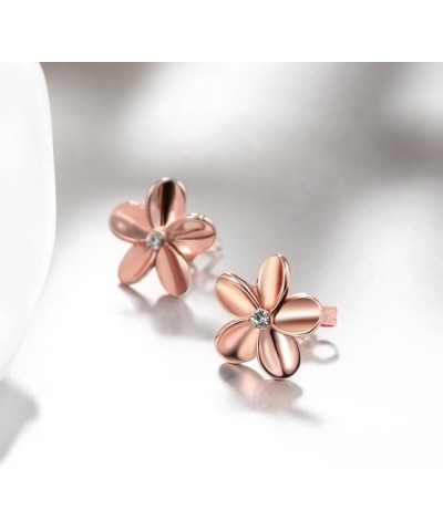 14K Cubic Zirconia Rose Gold Rhinestone Flower Stud Earring for Women Girls CZ Gold Love Knot Hypoallergenic for Sensitive Ea...