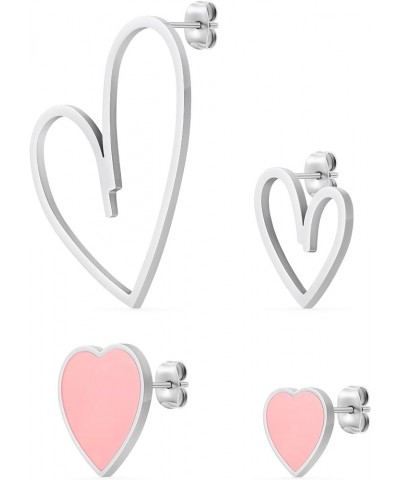 4 Pcs Heart Stud Mismatched Earrings Set for Women Girls, Hypoallergenic Stainless Steel Gold/Silver/Rose Gold Cartilage Trag...