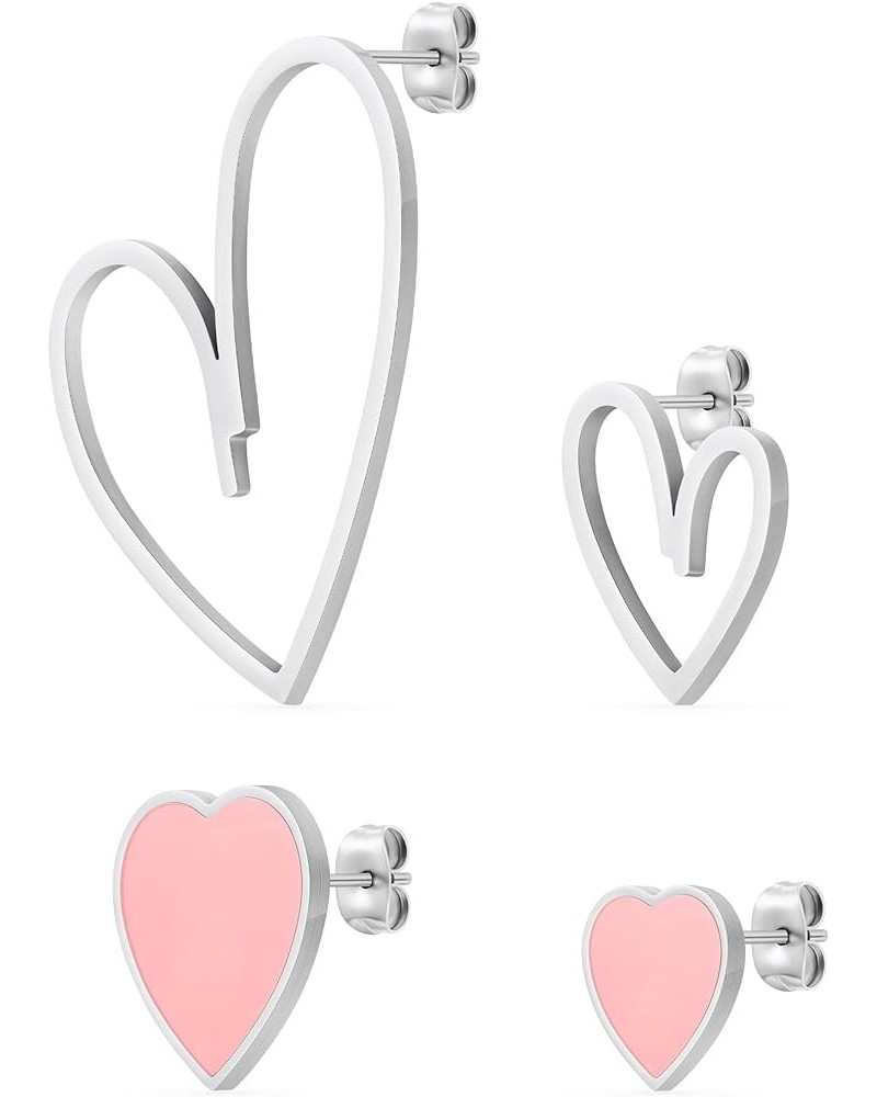 4 Pcs Heart Stud Mismatched Earrings Set for Women Girls, Hypoallergenic Stainless Steel Gold/Silver/Rose Gold Cartilage Trag...