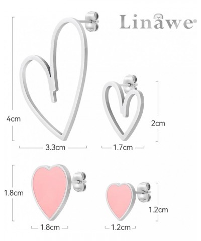 4 Pcs Heart Stud Mismatched Earrings Set for Women Girls, Hypoallergenic Stainless Steel Gold/Silver/Rose Gold Cartilage Trag...