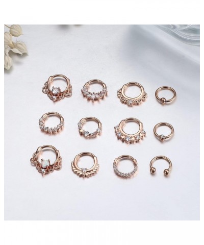 12pcs Septum Jewelry 16g Daith Earrings Hinged Hoop Nose Rings Septum Clicker Cz Stainless Steel Cartilage Earring Helix Trag...