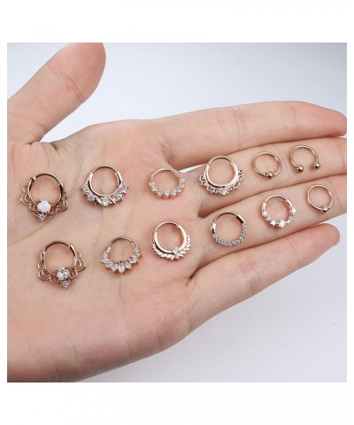 12pcs Septum Jewelry 16g Daith Earrings Hinged Hoop Nose Rings Septum Clicker Cz Stainless Steel Cartilage Earring Helix Trag...