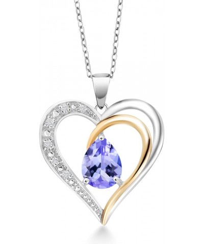 925 Sterling Silver and 10K Yellow Gold Gemstone Birthstone and White Lab Grown Diamond Heart Shape Pendant Necklace For Wome...