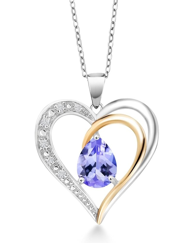 925 Sterling Silver and 10K Yellow Gold Gemstone Birthstone and White Lab Grown Diamond Heart Shape Pendant Necklace For Wome...