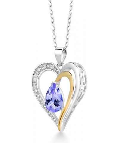 925 Sterling Silver and 10K Yellow Gold Gemstone Birthstone and White Lab Grown Diamond Heart Shape Pendant Necklace For Wome...