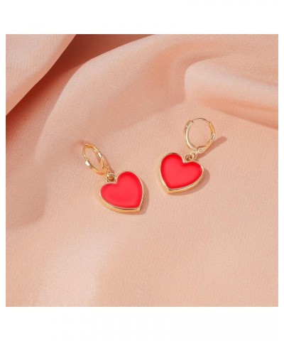 Red Heart Earrings Tiny Enamel Heart Earrings Red Heart Huggie Earrings Cute Love Dangling Heart Hoop Earrings for Women Vale...