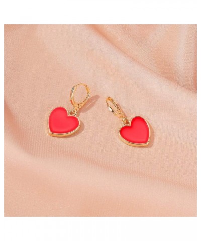 Red Heart Earrings Tiny Enamel Heart Earrings Red Heart Huggie Earrings Cute Love Dangling Heart Hoop Earrings for Women Vale...