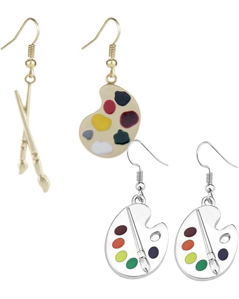 Unique Artist Paint Palette Earrings Set for Women Girls Artist Art Brush Dangle Drop Earrings Teacher Statement Jewelry 2 Pa...