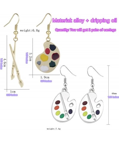 Unique Artist Paint Palette Earrings Set for Women Girls Artist Art Brush Dangle Drop Earrings Teacher Statement Jewelry 2 Pa...