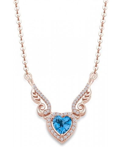 Angel Wings Heart Pendant Necklace In 14K Gold Over Sterling Silver rose-gold-plated-silver : Blue Topaz $21.12 Necklaces