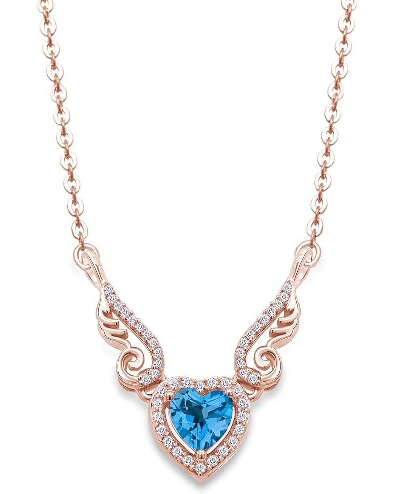 Angel Wings Heart Pendant Necklace In 14K Gold Over Sterling Silver rose-gold-plated-silver : Blue Topaz $21.12 Necklaces