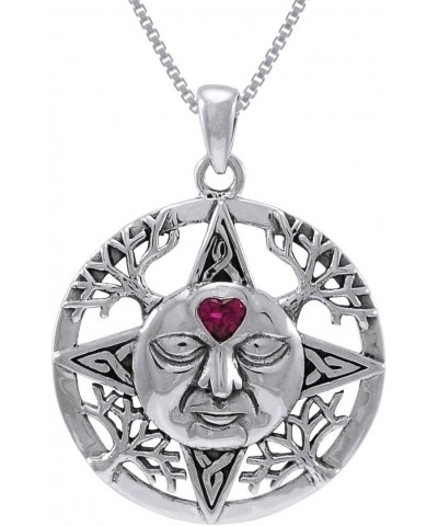 Sterling Silver Winter Sun Face Celtic Medallion Pendant with Heart on 18 Inch Necklace $41.59 Necklaces