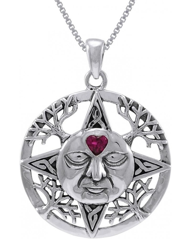 Sterling Silver Winter Sun Face Celtic Medallion Pendant with Heart on 18 Inch Necklace $41.59 Necklaces