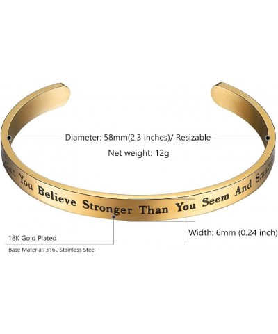 316L Stainless Steel Inspirational Bracelet for Men Women, Black/18K Real Gold Plated Cuff Bracelet, Friendship Jewelry, Fit ...