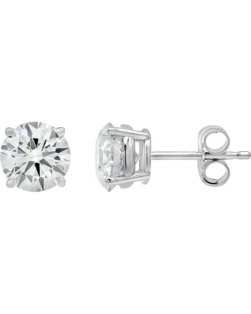 14K White Gold 1.00-6.50 Carat Prong Set Round-cut Lab Grown Diamond Push Back Solitaire Stud Earrings (J, VS2-SI1) | Fine Je...