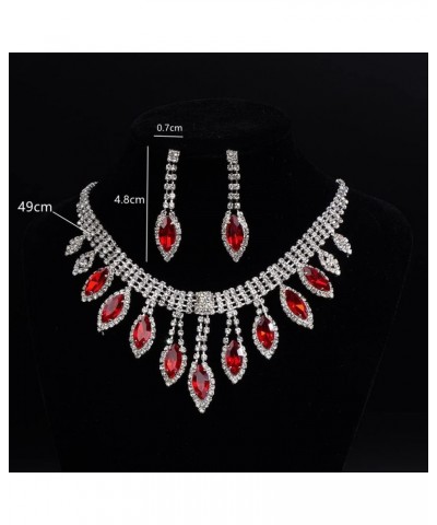 Rhinestone Bridal Necklace Earrings Set Silver Wedding Crystal Choker Necklace Prom Costume Set for Women and Girls red $9.45...