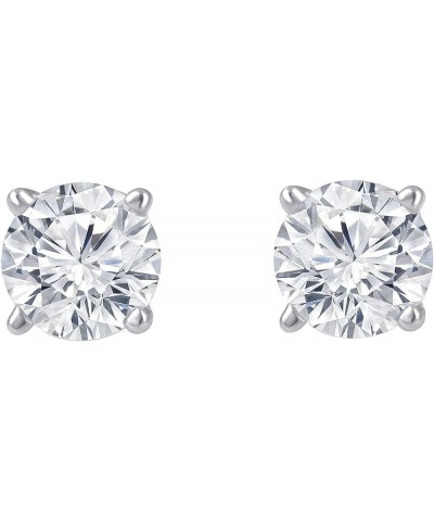 14K White Gold 1.00-6.50 Carat Prong Set Round-cut Lab Grown Diamond Push Back Solitaire Stud Earrings (J, VS2-SI1) | Fine Je...