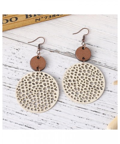 Geometric Round Wooden Dangle Earrings Retro Hollow Out Leather Earrings Christmas Holiday Party Jewelry Gifts for Women and ...