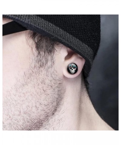 Stainless Steel Stud Earrings Black Round Skull Rock Earrings Set for Women Men 10mm Plug-2 $6.29 Earrings