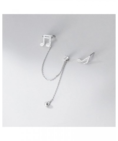 Asymmetrical Music Note Stud Earrings for Women Girls Sterling Silver 925 Dainty CZ Rhinestone Crystal Threader Tassel Chain ...