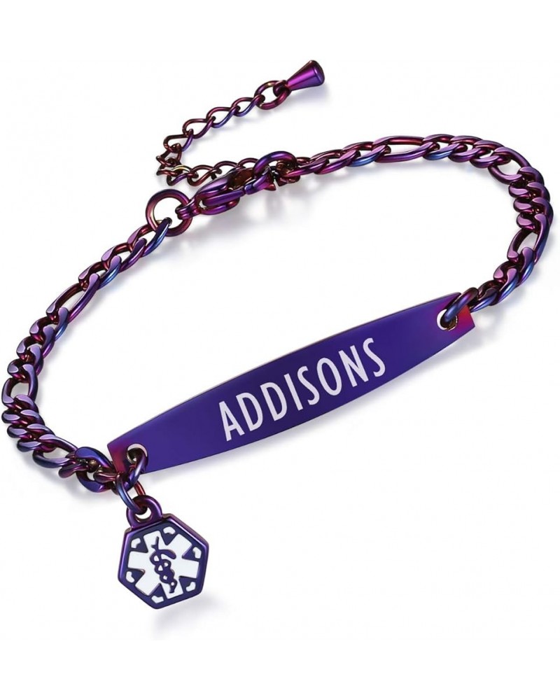 Fashion small Figaro medical alert bracelet for women adjustable 6.5-8 inch Purple addisons $14.56 Bracelets