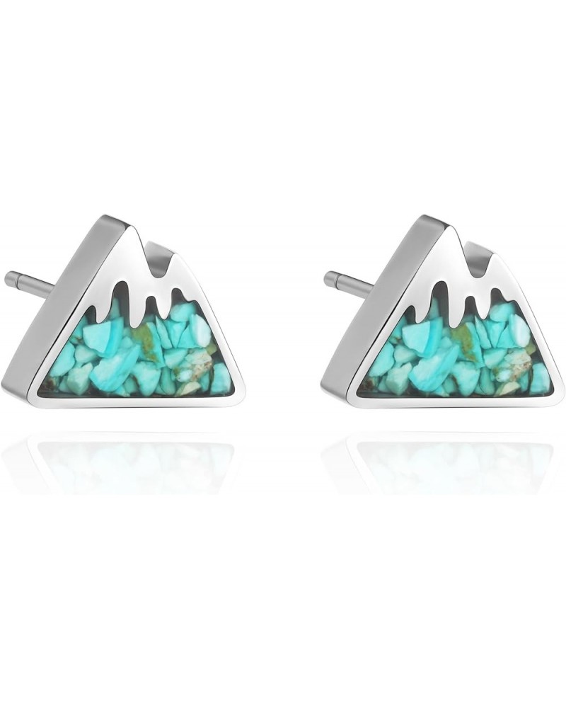 Mountain Stud Earrings for Women Small Tumbled Gemstone Chips Filled Mountain Range Earrings Stainless Steel Snow Mountain Ea...