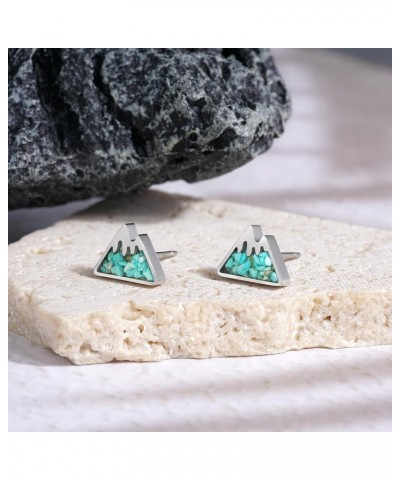 Mountain Stud Earrings for Women Small Tumbled Gemstone Chips Filled Mountain Range Earrings Stainless Steel Snow Mountain Ea...