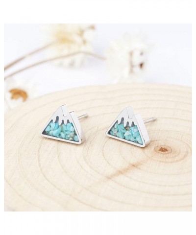 Mountain Stud Earrings for Women Small Tumbled Gemstone Chips Filled Mountain Range Earrings Stainless Steel Snow Mountain Ea...