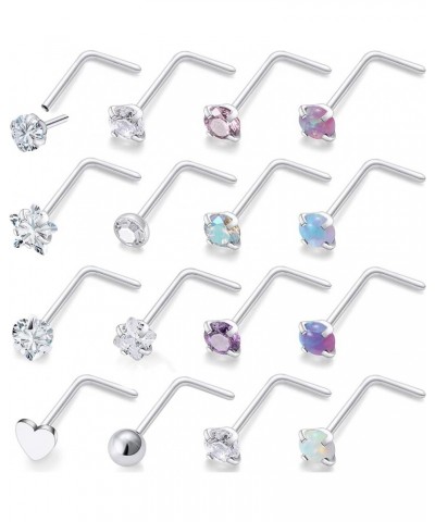 Push in Theardless Nose Rings Studs 22G 20G 18G Surgical Steel Opal Cubic Zirconia Nose Nostril Piercing Jewelry for Women Me...