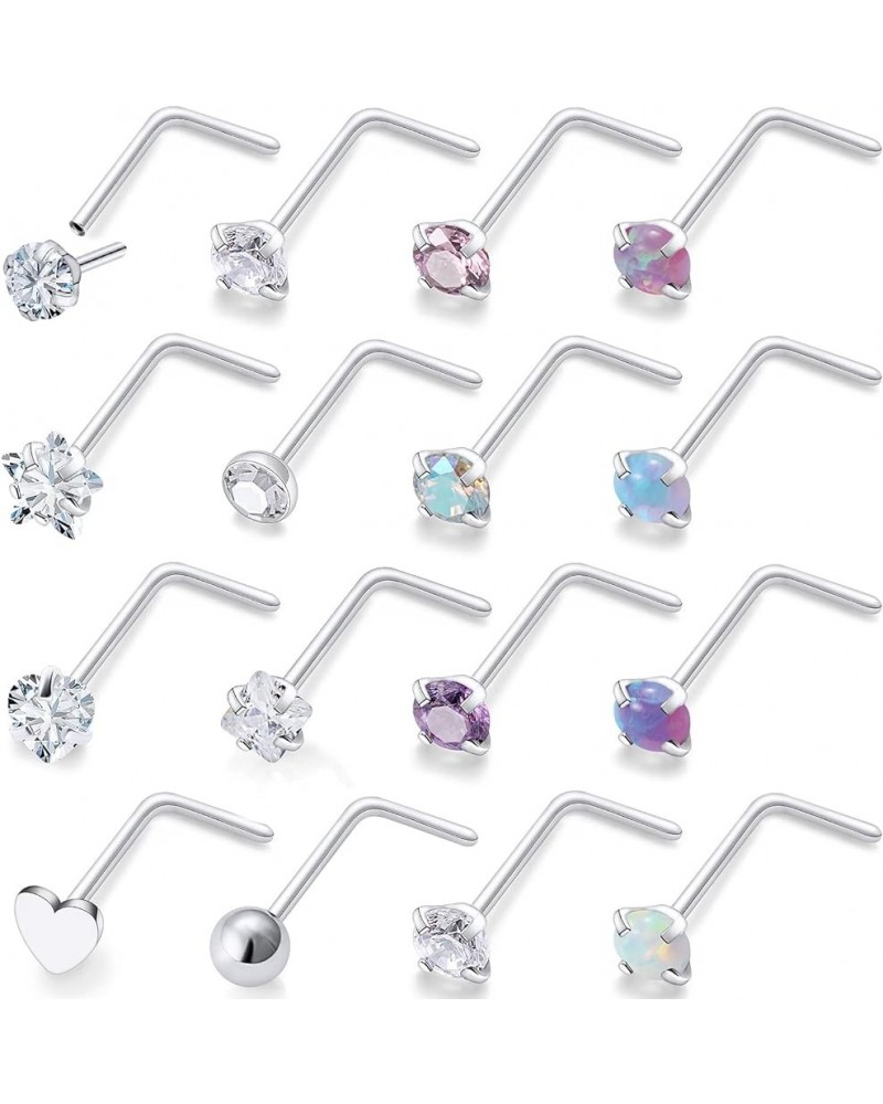 Push in Theardless Nose Rings Studs 22G 20G 18G Surgical Steel Opal Cubic Zirconia Nose Nostril Piercing Jewelry for Women Me...