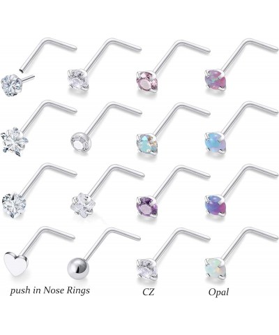 Push in Theardless Nose Rings Studs 22G 20G 18G Surgical Steel Opal Cubic Zirconia Nose Nostril Piercing Jewelry for Women Me...