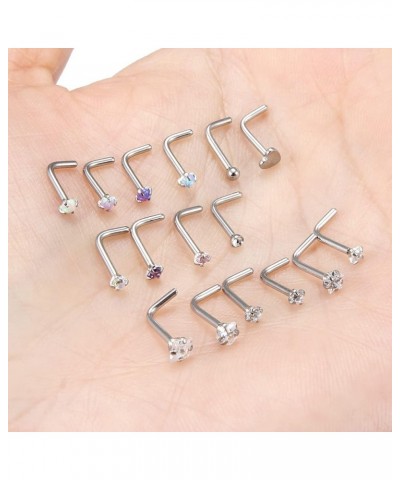 Push in Theardless Nose Rings Studs 22G 20G 18G Surgical Steel Opal Cubic Zirconia Nose Nostril Piercing Jewelry for Women Me...