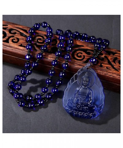 Medicine Buddha Necklace Quan Yin Kwan-yin Guan Yin Pendant Beaded Chain Jade Stone Chinese Feng Shui Amulet for Wealth Safe ...