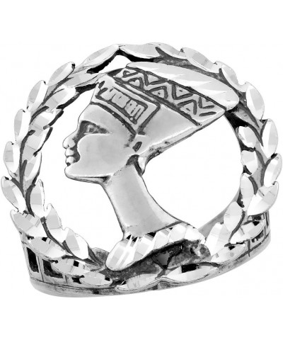 Sterling Silver Queen Nefertiti Ring Wreath Border Oxidized Diamond Cut, 1 inch Wide, Sizes 8-13 $25.17 Rings