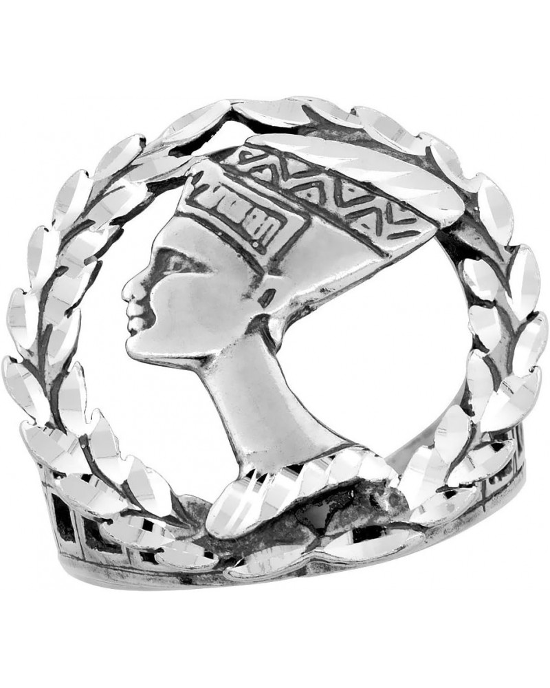 Sterling Silver Queen Nefertiti Ring Wreath Border Oxidized Diamond Cut, 1 inch Wide, Sizes 8-13 $25.17 Rings