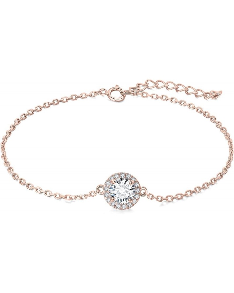 1.2ct Cubic Zirconia Adjustable Halo Link Bracelet for Women, Round 14k White Yellow Rose Gold Plated 925 Sterling Silver Bra...