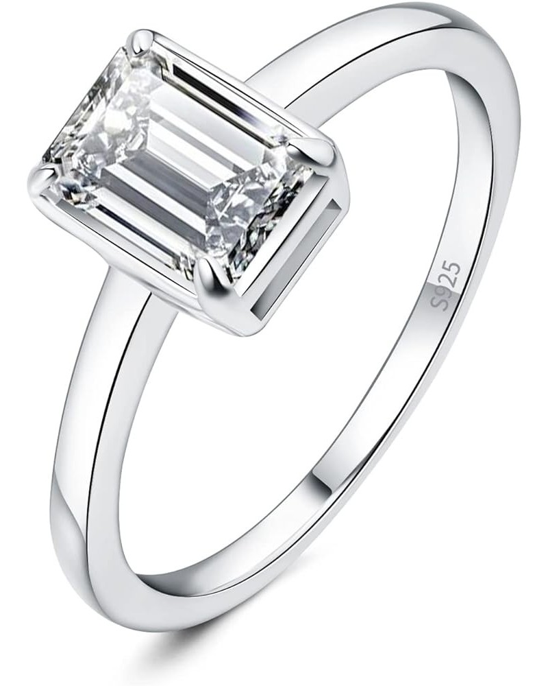 Classic 1ct Emerald Cut Moissanite Solitaire Engagement Rings for Women, 925 Sterling Silver Promise Ring for Her, Simulated ...